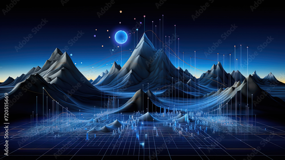 Aufkleber Abstract business graph in mountain style. Data connection concept element for business.