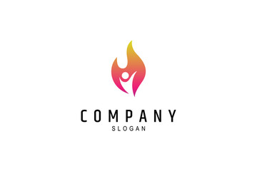Abstract person logo with fire in modern gradient color style