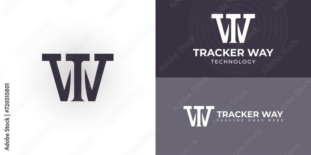 Poster abstract initial letter tw or wt logo in soft purple color presented with multiple background colors