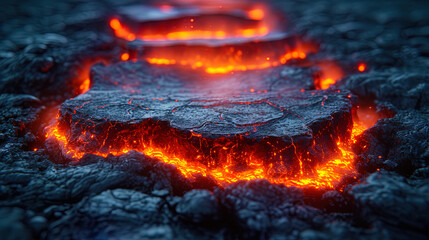 Mirror reflection of flame in hot lava, creating a game of light and sh