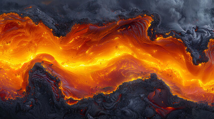 Multi colored shades of frozen lava, from yellow and orange to red and bla - obrazy, fototapety, plakaty