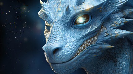 Naklejka premium Blue dragon woman, mysterious monster from farytales and symbol of 2024 lunar year in Chinese calendar.