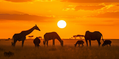 Fototapeta na wymiar Wildlife in Africa at sunset