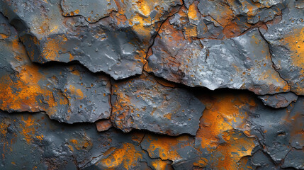 Oxidized cast iron broken texture with dark shades, creating the impression of a long oxidation p - obrazy, fototapety, plakaty