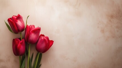 Red tulips set against a stone-textured background, with space for text—a versatile template resource