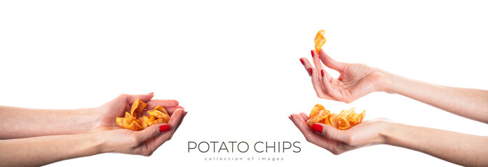 Obraz na płótnie Canvas Potato chips, isolated on white background