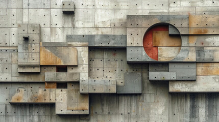 Relief concrete with graphic lines that form abstract composit