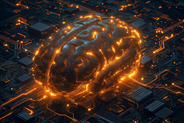AI as a digital brain with circuits or digital pathways forming the shape of a brain.