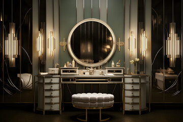  dressing room with a mirrored vanity - obrazy, fototapety, plakaty
