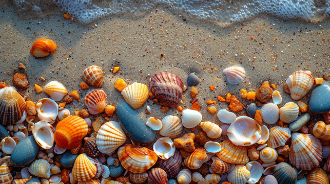Sand with small shells texture interspersed with small sea shells adding sand decorativene