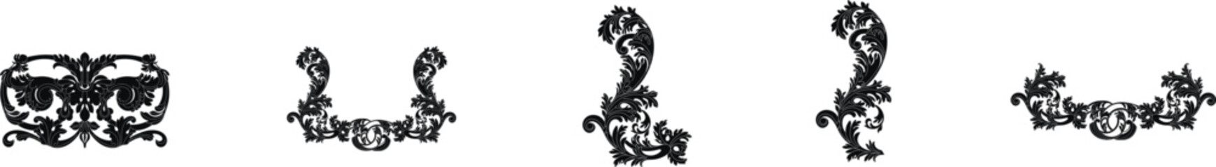 Set of vintage baroque ornament, corner. Retro pattern antique style acanthus. Decorative design element filigree calligraphy vector. - stock vector	
