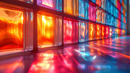Spectral shades on glass tiles, creating a game of light and color in the inte