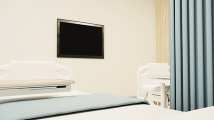 Esthetic and clean modern hospital patient room.