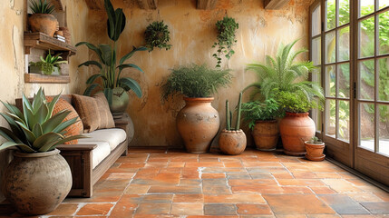 Terracotta tiles with a natural matte tint, resembling the warmth of the e