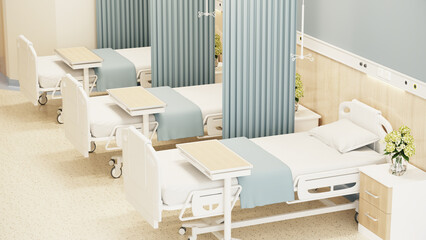 Esthetic and clean modern hospital patient room.