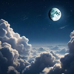 Gorgeous Moon in the Heavens. Soaring Above the Endless Clouds while the Night Moon Glows Constantly