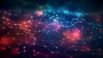 Futuristic technology background of digital glowing waves and network system