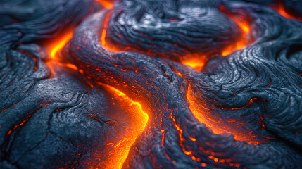 The texture of the lava lake with alternating bright and dark sh