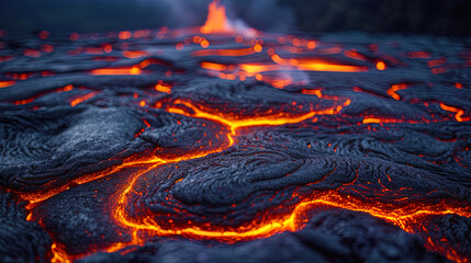 The texture of the lava lake with alternating bright and dark shad