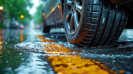 Tires with drainage grooves grooves designed for effective water drainage and prevention of aquaplani