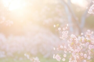 serene spring day in park, soft pink sakura flowers 