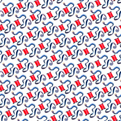 Watercolor seamless pattern with a set of accessories for embroidery and sewing