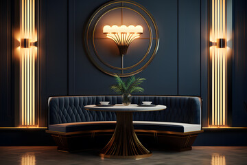 Luxury dining nook with a round dining table - obrazy, fototapety, plakaty