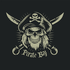 Fototapeta premium Graphic t-shirt design, typography slogan with pirate skull captain, vector illustration for t shirt