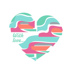 Happy Valentine's day. Greeting card with hearts. Heart made of abstract geometric pattern