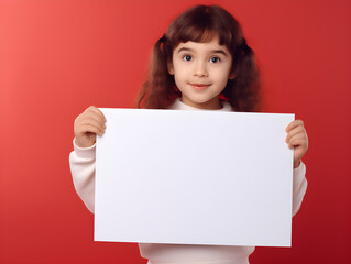 a young girl showcasing a blank white board, creating a heartwarming advertisement with empty space for a message,Generative Ai