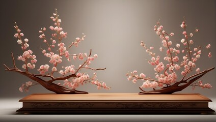 Luxurious product display podium with cherry blossoms background - obrazy, fototapety, plakaty