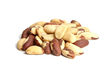 Brazil nuts isolated on white background. Shelled Brazil nuts, a gourmet ingredient.