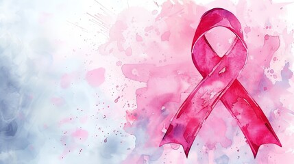 Pink breast cancer awareness ribbon, illustration, Breast cancer concept. Copy space. - obrazy, fototapety, plakaty