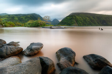 Tautira Mountains in Tahiti by the sea, French Polynesia