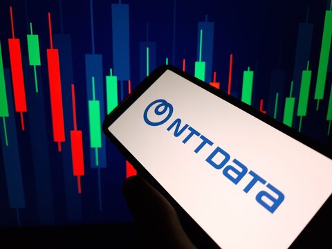 Konskie, Poland - January 25, 2024: NTT Data company logo displayed on mobile phone