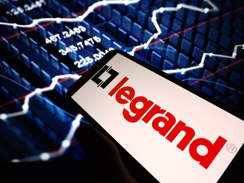 Konskie, Poland - January 25, 2024: Legrand company logo displayed on mobile phone