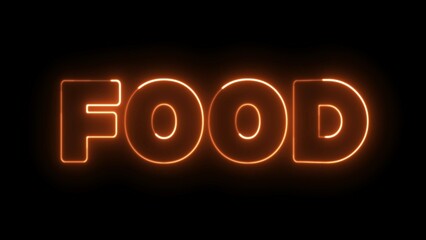 Food text font with neon light. Luminous and shimmering haze inside the letters of the text Food. Food neon sign. - obrazy, fototapety, plakaty