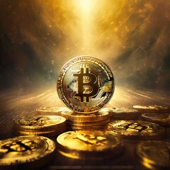 Bitcoin on a pile of bitcoin concept illustration. 