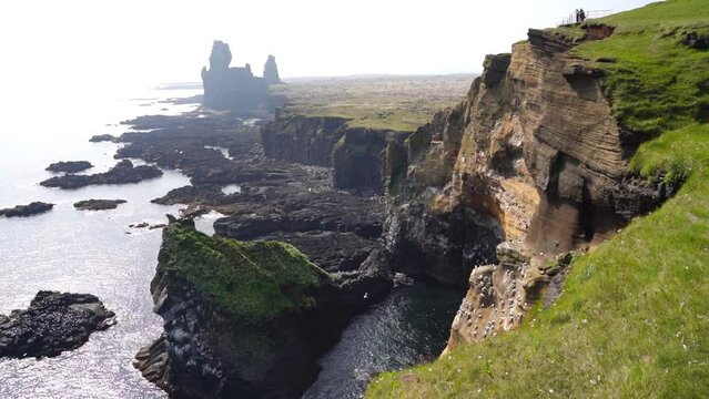 Iceland nature landscape on Arnarstapi Snaefellsnes. Arnarstapi harbour, Iceland.