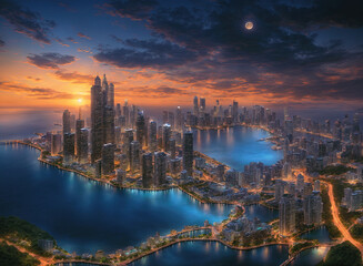 city skyline at sunset - UAE