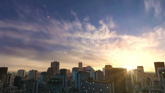 夕方から夜にかけての都会の俯瞰映像