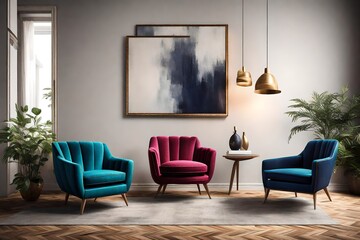 an AI prompt for an image: e a vibrant and luxurious modern armchair in a contemporary style,