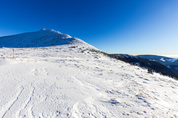 Beautiful view of winter mountain landscape,  the Giant mountains