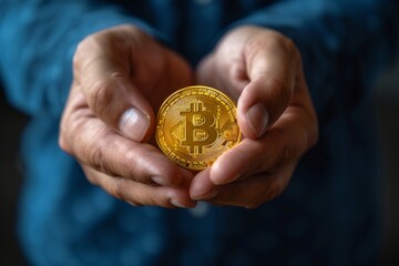 man holding bitcoin image with hands Generative AI