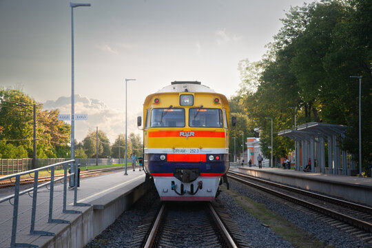 PIcture of a train ready for departure in Sigulda train station belonging to LDZ. JSC Latvian Railway (Latvian: Latvijas dzelzceļš or LDz) was established on 2 September 1991 and is seen as the succes