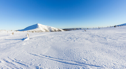 Beautiful view of winter mountain landscape,  the Giant mountains