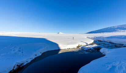 Beautiful view of winter mountain landscape,  the Giant mountains