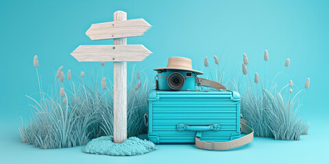 Travel concept with a suitcase ready for travellin - obrazy, fototapety, plakaty