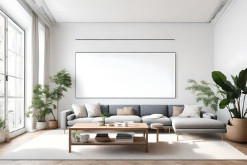 image prompt for a bright living room with a white blank wall