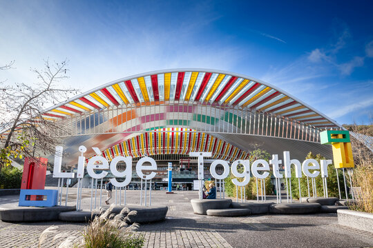 Picture of the entrance of Liege Guillemins train station. Li&egrave;ge-Guillemins railway station, officially Li&egrave;ge-Guillemins, is the main station in Li&egrave;ge, Belgium. It is one of the most important hubs in